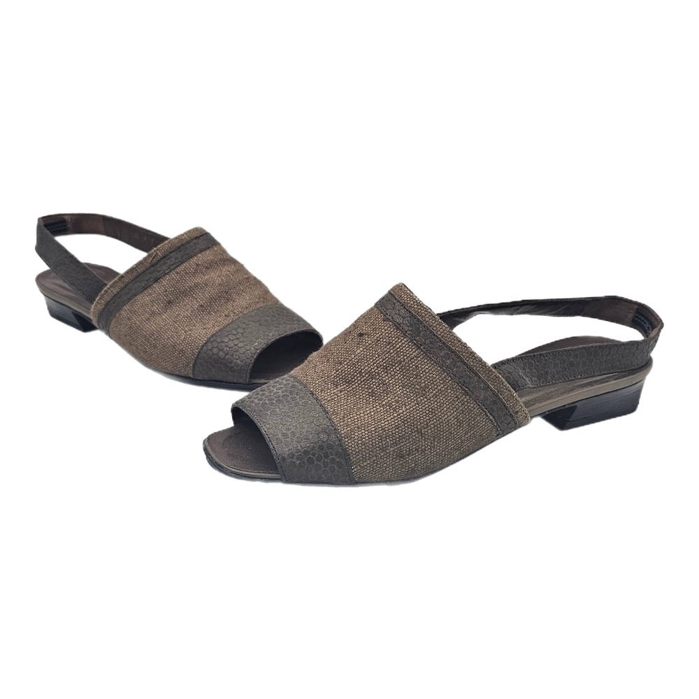 Vintage Bally Linen Leather Slingback Sandals Brown Size 5